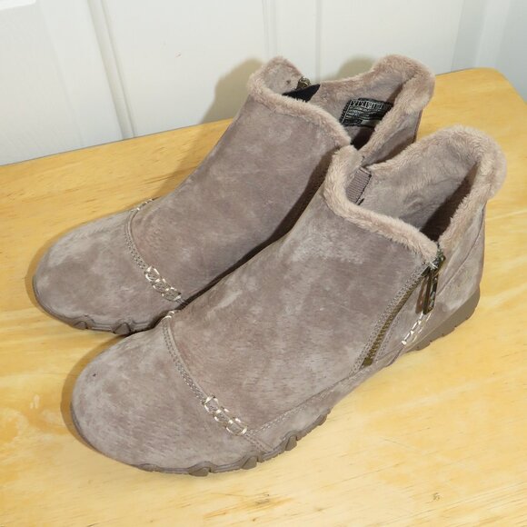 Skechers Earthy Chic Relaxed Fit Suede Biker Boots Mushroom Size 6 Faux Fur - Picture 4 of 7